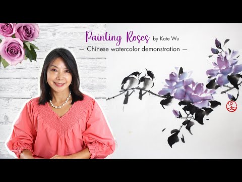 Purple Roses Chinese watercolor demonstration