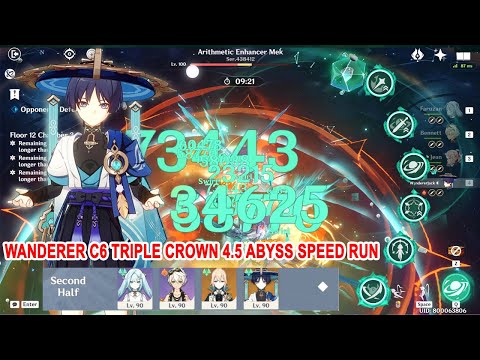 Wanderer C6 Triple Crown 4.5 Abyss Speed Run with No Card Buff - All Boss One Rotation