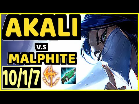 WHITEKNIGHT (AKALI) vs MALPHITE - 10/1/7 KDA TOP GAMEPLAY - EUW Ranked GRANDMASTER