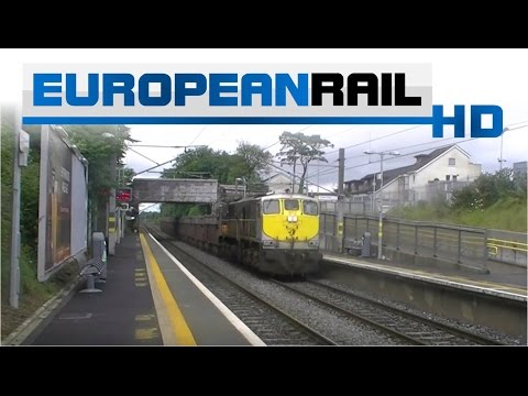 Iarnród Éireann Irish Rail 071 loco 072 + Tara Mines ore wagons passes Portmarnock Station
