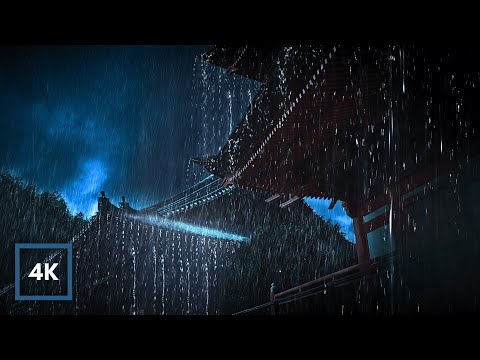 Heavy Rain on Japanese Temple | Sleep to Rain Sounds all Night, Relieve Insomnia