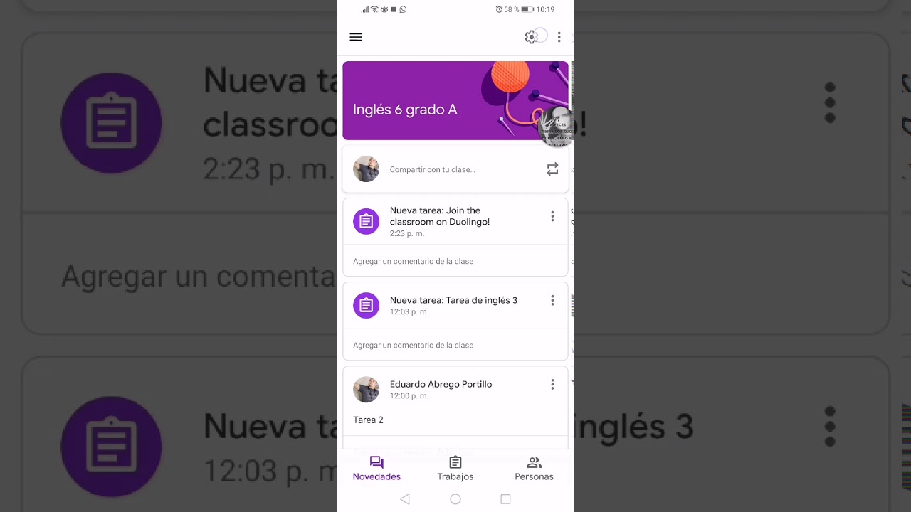 2_ Google Classroom desde el teléfono como ver el código de la clase para docente