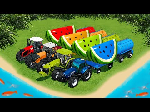 TRACTORS BATTLE WITH EGGS AND FRUITS WITH JOHN DEERE & CLAAS TRACTORS - Farming Simulator 22