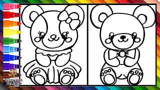 Desenhar e Colorir um Ursinho de Pelúcia Menina e um Ursinho de Pelúcia Menino 🧸🎀🧸👔🌈 Desenhos
