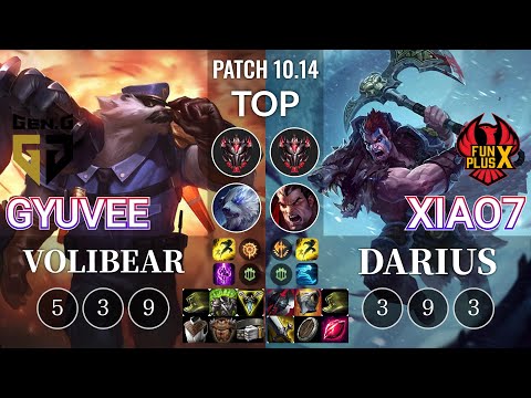 GEN gyuvee Volibear vs FPB xiao7 Darius Top - KR Patch 10.14