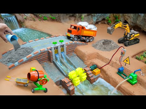 Build a concrete bridge using bricks | diy making Free Electricity from water science project