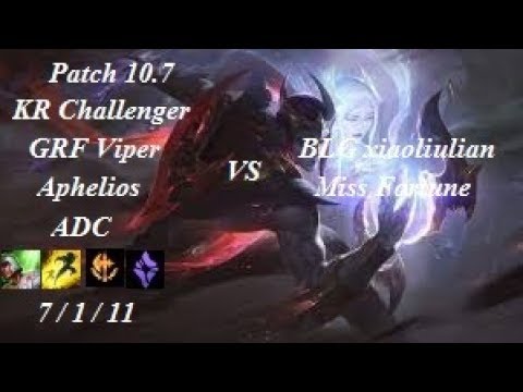 GRF Viper - Aphelios vs Miss Fortune - BLG xiaoliulian - KR Challenger 769 LP - Patch 10.7