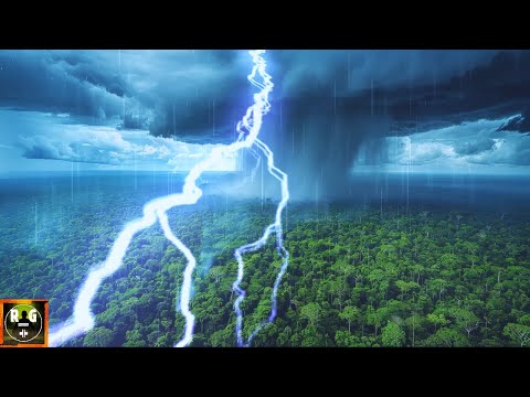 Rainforest Thunderstorm with Rain, Thunder and Jungle Animal Noises for Sleep, Relaxation | 12 Hours
