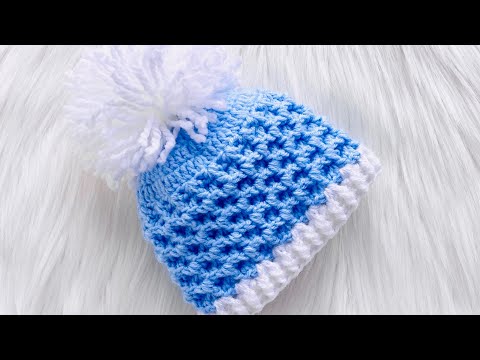 SUPER EASY Crochet baby hat for newborns & Pom-Pom Tutorial | Beginner Friendly | Leo Beanie Hat