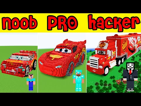 Minecraft LIGHTNING MCQUEEN HOUSE BUILD CHALLENGE - NOOB vs PRO vs HACKER/ Animation