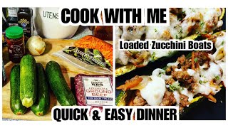 COOK WITH ME +LOADED ZUCCHINI BOATS +QUICK+EASY+HEALTHY