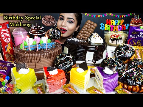 Birthday Special Chocolate Cake,Choco Truffle,Pineapple Vanilla Ice cream Cake ASMR Eating Mukbang