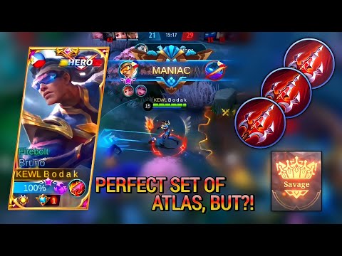 PERFECT SET OF ATLAS GONE WRONG | TOP GLOBAL BRUNO BEST BUILD AND EMBLEM MLBB - Master Bodak