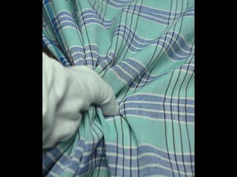 Check White Blue and Green Pure Cotton 100 GSM Handwoven Fabric — video