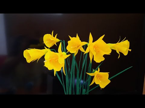 How to make Petticoat daffodil flowers  out of crepe paper //Paper flowers 32/Reema's world