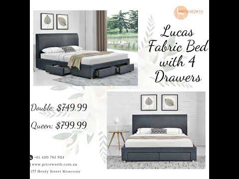 Lucas Fabric Storage Bedframe with 4 Drawers - Grey