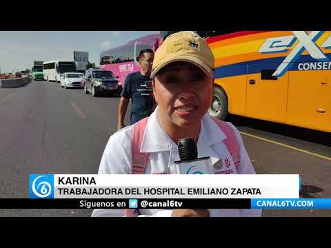 Manifestación de trabajadores de la salud sobre la autopista México - Puebla, protestan.