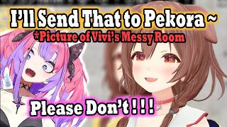 Vivi Panics When Korone About to Send Her Messy Room Picture to Pekora !