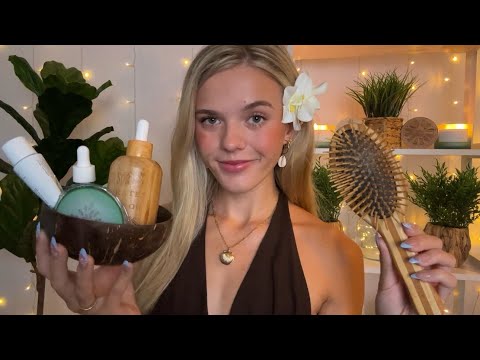 ASMR 1h+ Tropical Resort Spa Roleplay 🥥🌿 (+overlay sounds & gentle spa music)