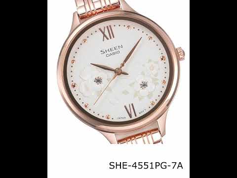 Casio Sheen SHE-4551PG-7AUDF Overlapping Petals Light Beige Dial Rose Gold Stainless Steel Band-1