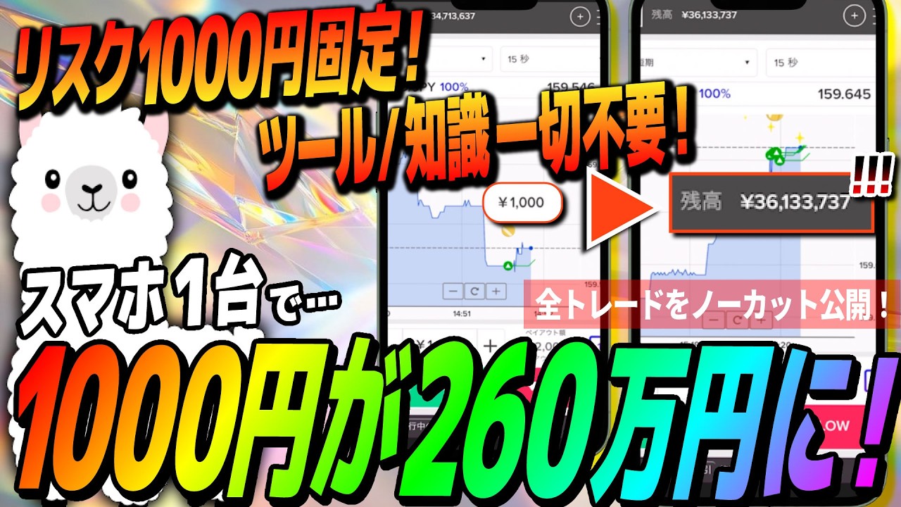 【神回】リスク1000円固定で260万円勝ち！低リスク高リターンをスマホ１台で実現するバイナリー攻略法とノーカット公開！