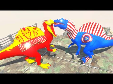 IRON MAN SPINOSAURUS DEATH FALL - Animal Revolt Battle Simulator