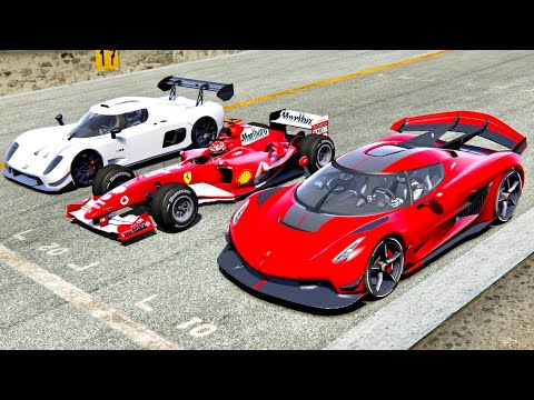 Koenigsegg Jesko with F1 2004 Engine vs Ferrari F1 2004 vs Ultima RS 2020 - Old Monza