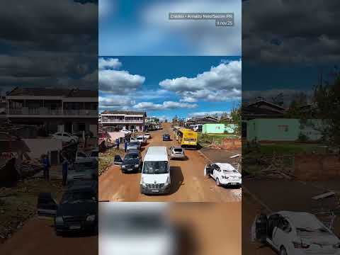 Drone mostra destruição em Rio Bonito do Iguaçu após passagem de tornado no Paraná; veja