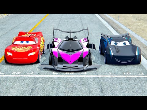 Devel Sixteen 2014 GTR vs vs Lightning McQueen vs Jackson Storm - Drag Race 20 KM