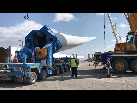Transporting 66 Meters Turbine Blades With Blade Lifts - Poultidis SA