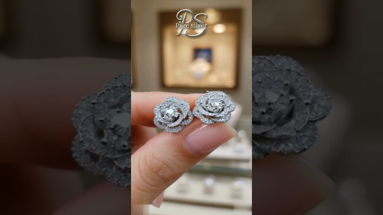 Flower shape 925 silver studs 🌸 | pure silver jewelry 💎| #925silver #925sterlingsilver #zirconstuds