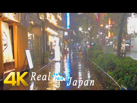 Walking in Heavy Rain at night in Ikebukuro back street （池袋裏通り）- ASMR 4K