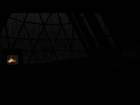 Rain on windows of cozy attic bedroom at night | Experience watching the rain in a dark summer cabin