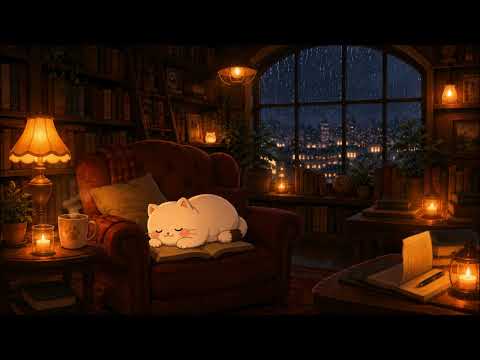 Cozy Rainy Library ☕📚 |  Relaxing Jazz & Rain Ambience