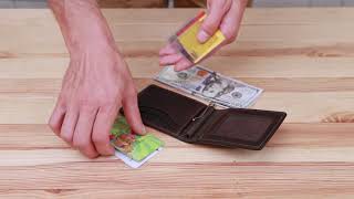 Шкіряний чоловічий затискач для грошей Grande Pelle 11543 коричневий