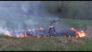 Field Arson, Chain Burning Dry Grass. Weekend fun with Flames