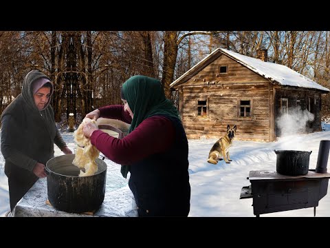 Village Life in Winter - Azerbaijan Dish Recipe from Dough and Dry Meat