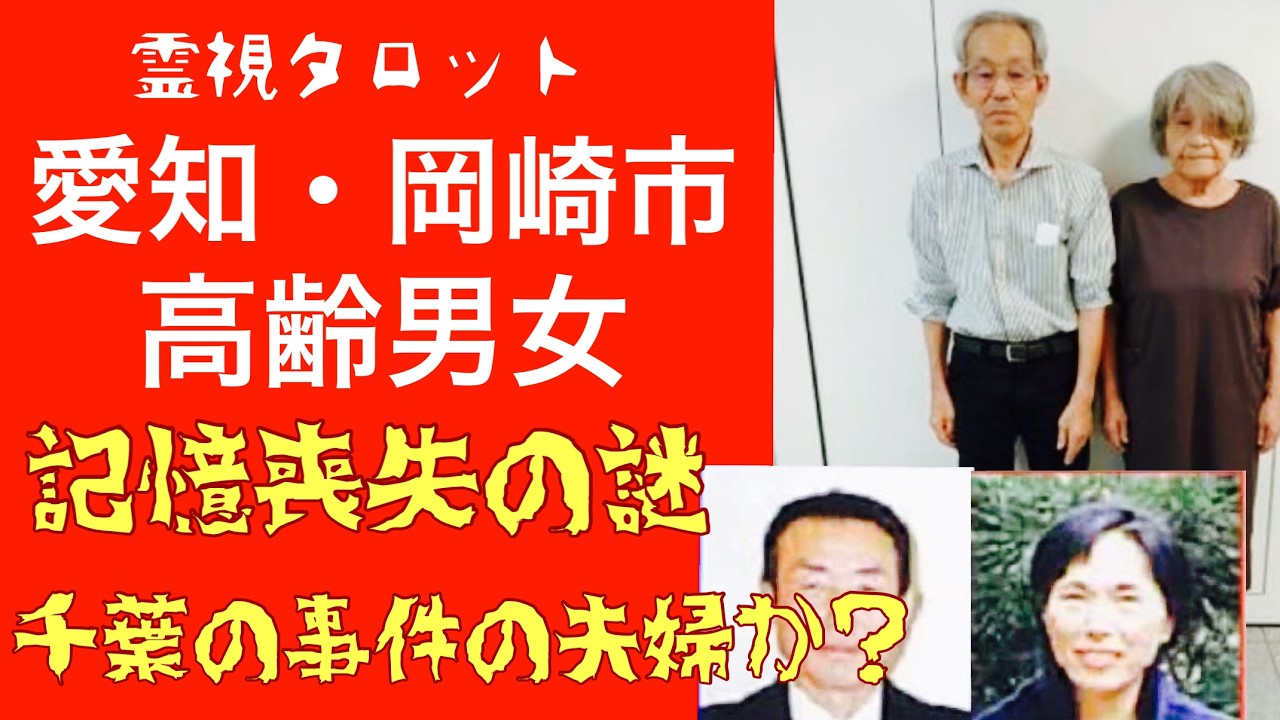 「愛知県岡崎市記憶喪失高齢男女の謎・千葉行方不明の夫婦なのか！？」