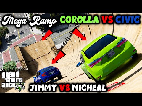GTA 5 Pakistan | Toyota Corolla Vs Honda Civic Vs MEGA RAMP | Micheal Vs Jimmy | Urdu | MZB GAMER