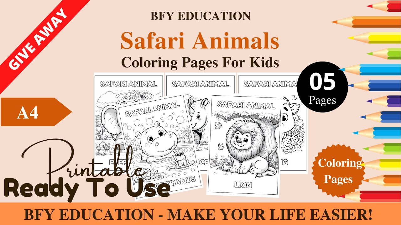 1007 FREE Safari Animals Coloring Pages For Kids | Color and Learn | 5 Pages