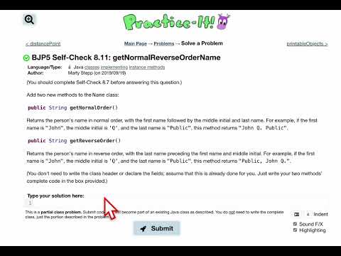 Java Practice It Self Check 8 11 Getnormalreverseordername Classes Methods Instance