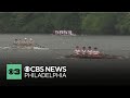 Rowing along the Schuylkill River at the 97th Stotesbury Cup Regatta