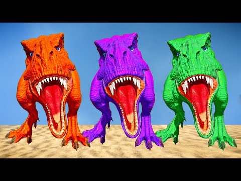 T-REX COLOR PACK vs CERATOSAURUS vs CHOMPER vs BAHARIASAURUS - Jurassic World Evolution