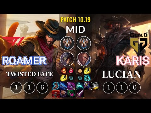 T1 Roamer Twisted Fate vs GEN Karis Lucian Mid - KR Patch 10.19