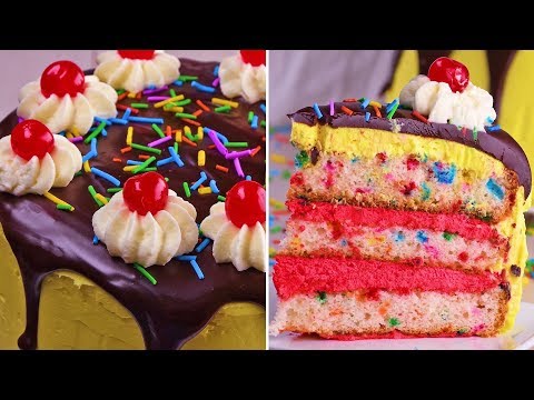 You'll go bananas for our chocolate covered banana split cake! | Cakes, Cupcakes & More by So Yummy