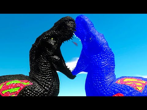 BLACK SUPERMAN T-REX vs ORIGINAL SUPERMAN T-REX DEATH RUN - Animal Revolt Battle Simulator