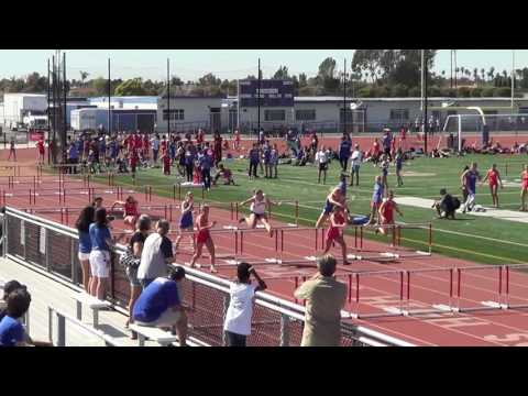 JVG 100m Hurdles vs Fountain Valley & Newport Harbor 3-29-17 - Los Alamitos Girls