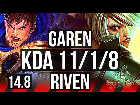 GAREN vs RIVEN (TOP) | 11/1/8, 7 solo kills, Legendary | EUW Master | 14.8