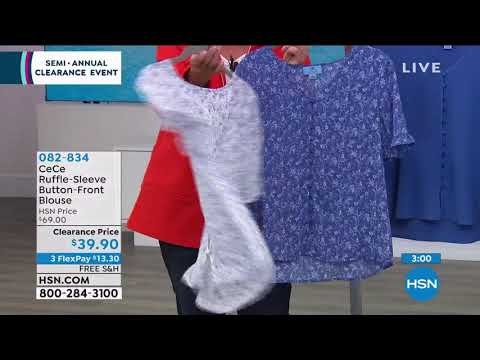 CeCe RuffleSleeve ButtonFront Blouse