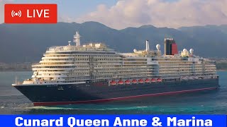 SHIPS TV - Cunard Queen Anne & Oceania Marina Cruise Ships Departing Port of Southampton (LIVE)